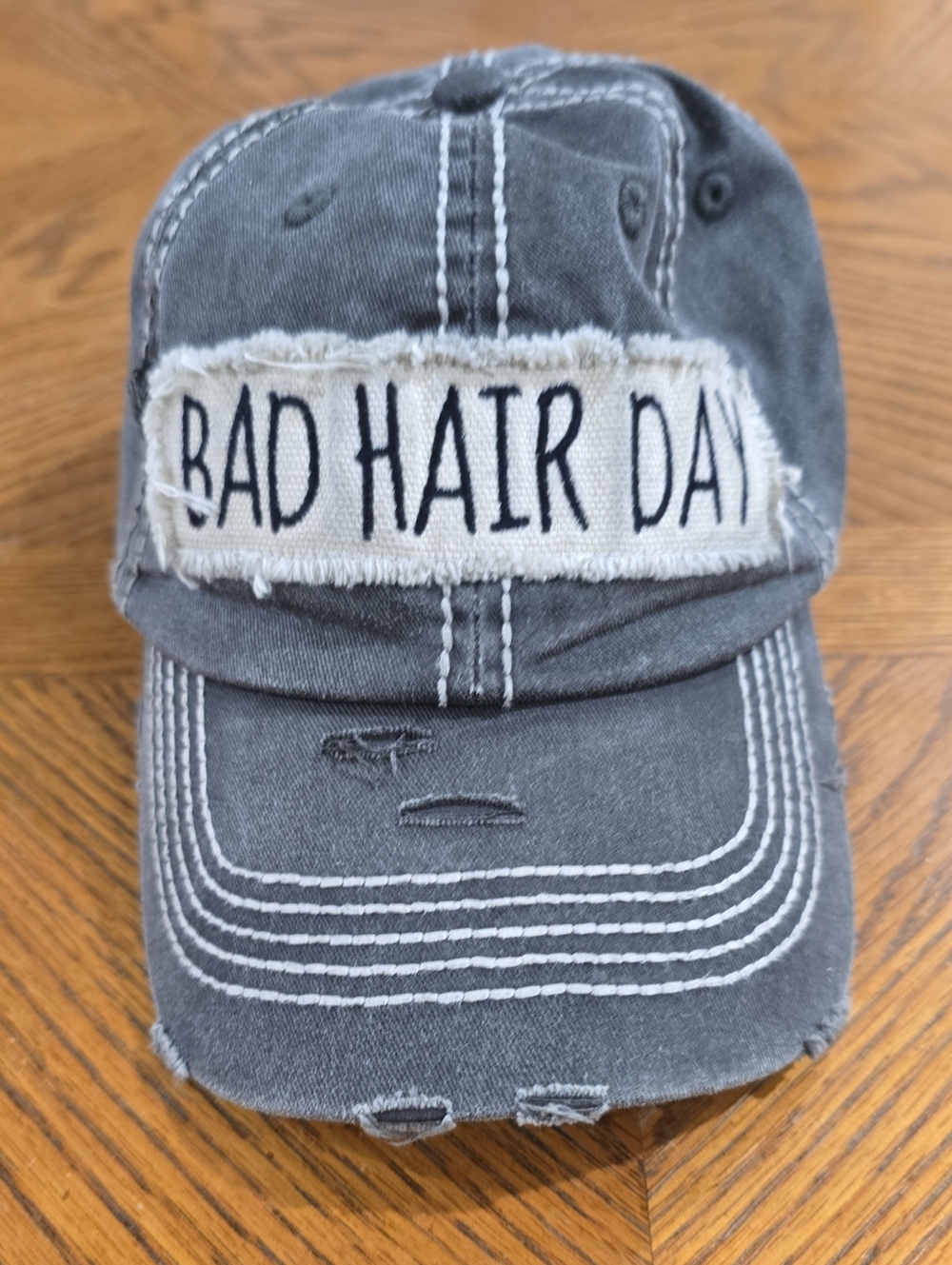 Bad Hair Day Distressed Baseball Cap - Charcoal